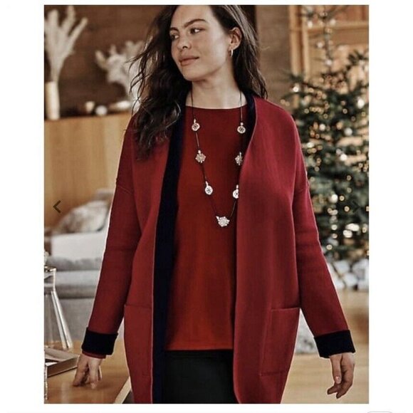 J Jill Reversible Red Black Open Front Pockets Longline Cardigan Sweater 3X New - Picture 1 of 9